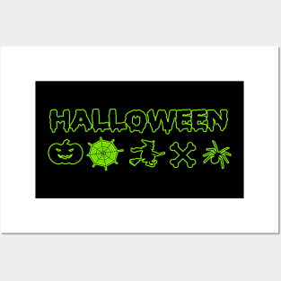 Halloween Witch Pumpkin Spider Bones Posters and Art